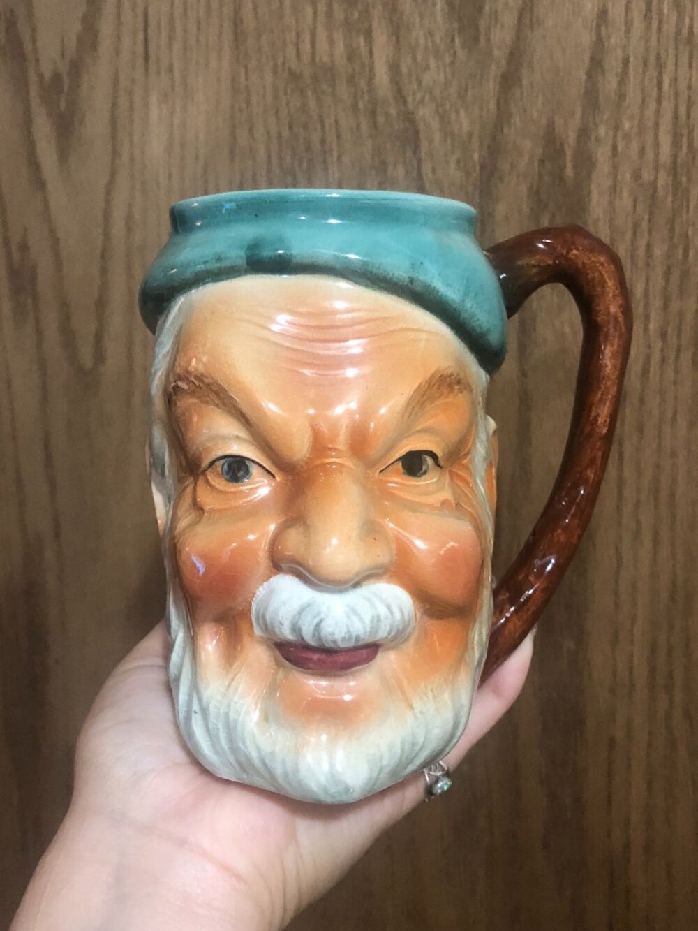Vintage Old Man's Painted Face Figural Ceramic Mug Occupied Japan Santa Cup